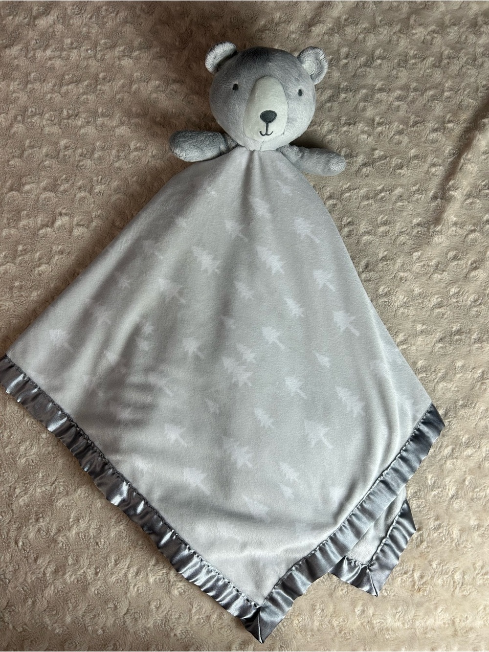 Cloud Island Gray White Teddy Bear Lovey Security Blanket Trees Oversized Large